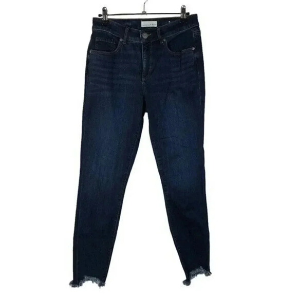 Ann Taylor LOFT Dark Wash Mid Rise Raw Hem Curvy Skinny Jeans 26 - Picture 2 of 5